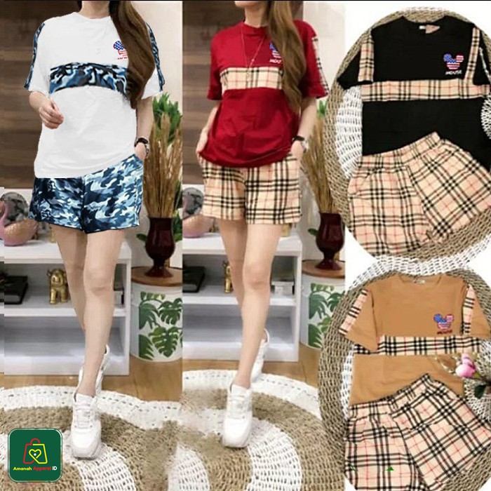 Setelan Hotpants Brbrry Motif Lucu Printing Kaos Wanita Bahan Babyterry Premium Size XL / 13049