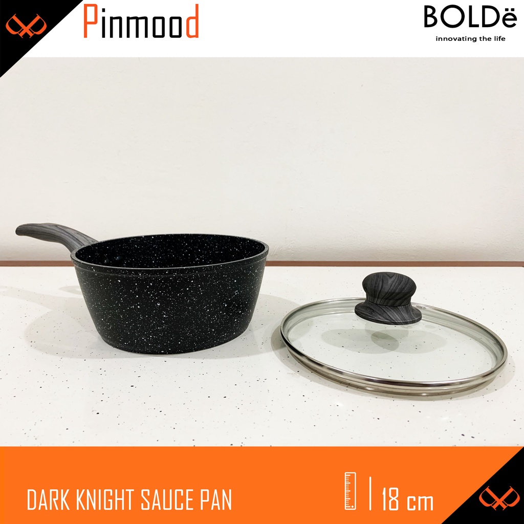 BOLDE DARK KNIGHT SAUCE PAN 18 CM + GLASS LID / TUTUP KACA SUPER PAN COATING GRANITE PANCI PENGGORENGAN WAJAN ANTI LENGKET SAUS
