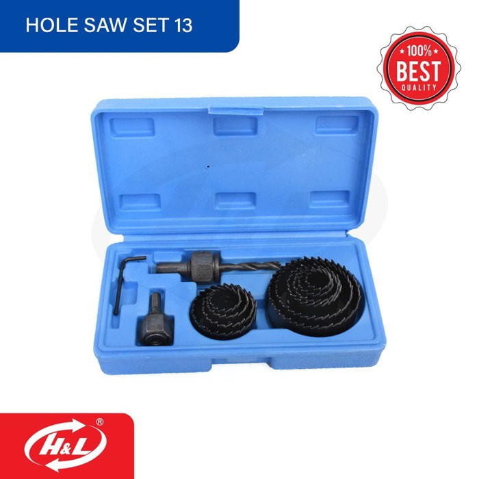 HL Hole Saw Set 13 Pcs Holesaw Kit Pelubang Kayu Box Plastik