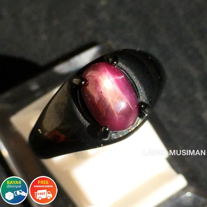 [Bayar di Tempat] CINCIN PRIA BATU RUBY STAR BLACK TITANIUM