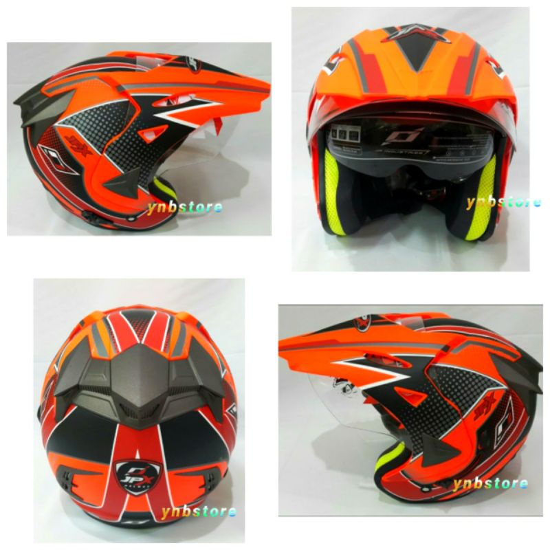 Helm JPX Supermoto Motif Advance Red Fluo Doff | JPX Semicross Semi Cross Advance Red Doff