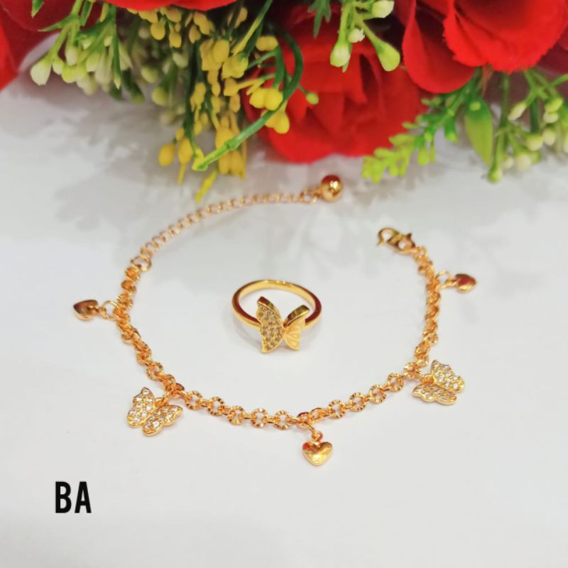 GELANG TANGAN WANITA TITANIUM FREE CINCIN MOTIF PILIHAN LAPIS EMAS 22 K ANTI KARAT
