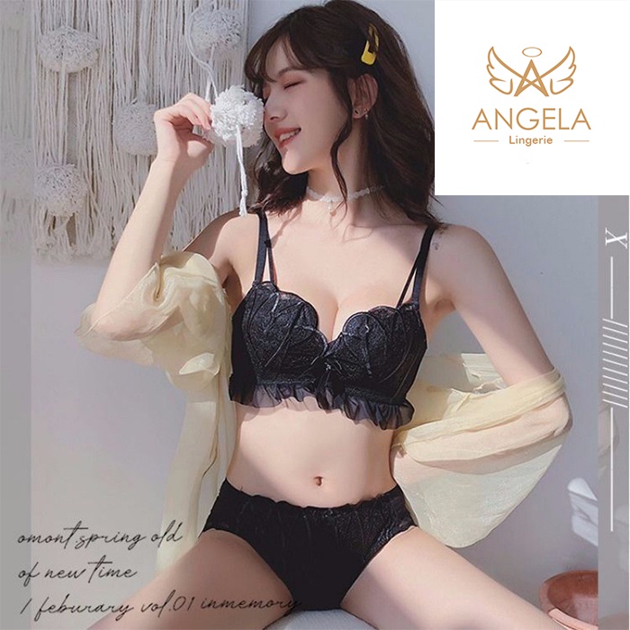 ANGELA PREMIUM JAPAN Bra BH Push Up Set Tanpa Kawat Celana Dalam Wanita Bikini Sport Beha Lingerie Korea Fashion Bralette Remaja Perempuan Sexy Pakaian Dalam COD Renang Motif Bunga Cewek Pita Bunga Murah Melissa Jumbo Bralette