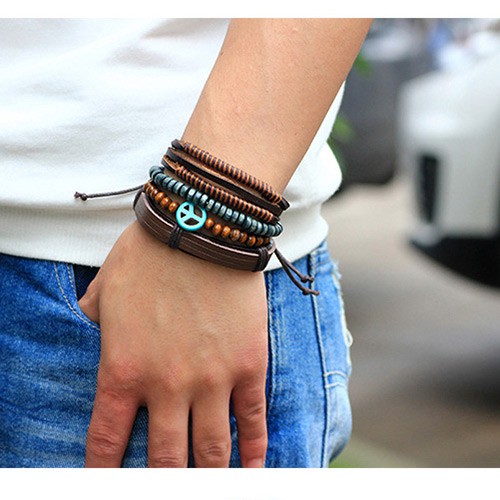 LRC Gelang Tangan Vintage Coffee Peace Symbol Shape Decorated Multilayer Bracelet