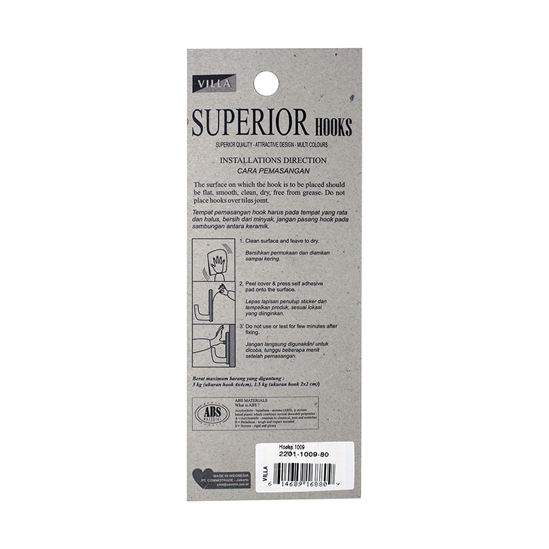 KtmStore Villa Superior Rectangle Large Hook 1009 Gantungan baju 2201-1009