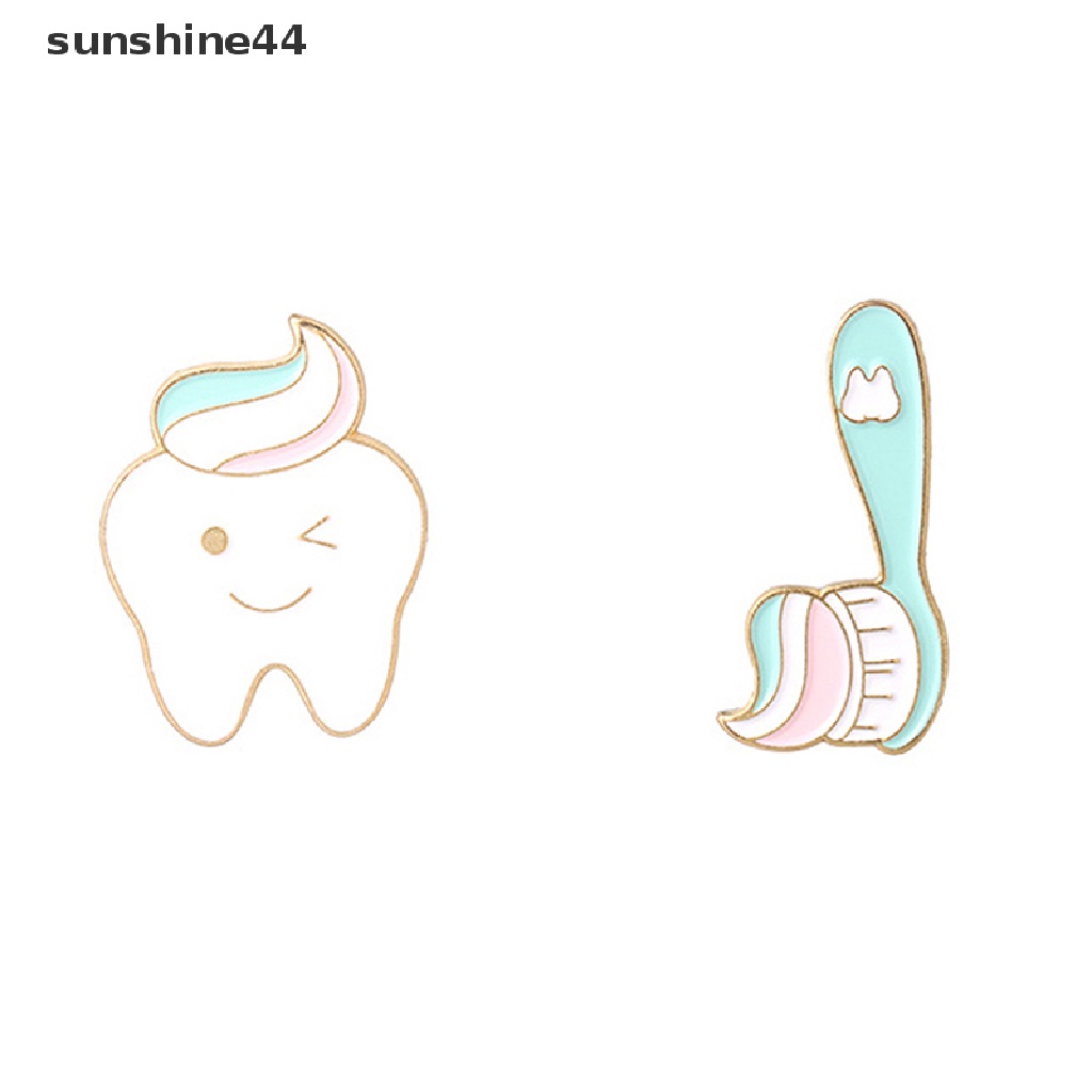 Sunshine Bros Pin Enamel Bentuk Gigi &amp; Sikat Gigi Senyum