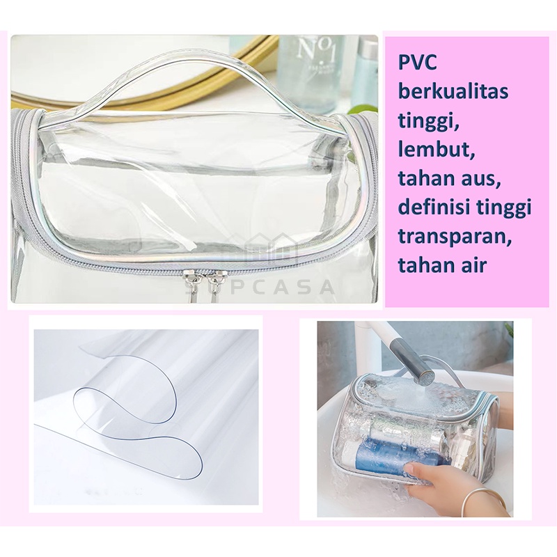 Tas Kosmetik Washbag / Tas Alat MakeUp / Cosmetic Bag Organizer / Tas Make Up Wanita/Tas Kosmetik Anti Air/Tas Kosmetik Travel Transparan /Cosmetic Cube Transparent Clear PVC Toiletries Wash Bag /Pouch Kosmetik