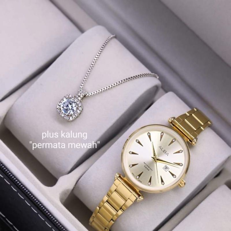JAM TANGAN WANITA ALBA RANTAI FREE KALUNG 3,2CM