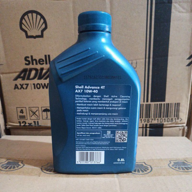 OLI SHELL ADVANCE 4T AX7 08L SAE 10W-40 API SM JASO MA2 OLI MANUAL 4T ORIGINIAL SHELL