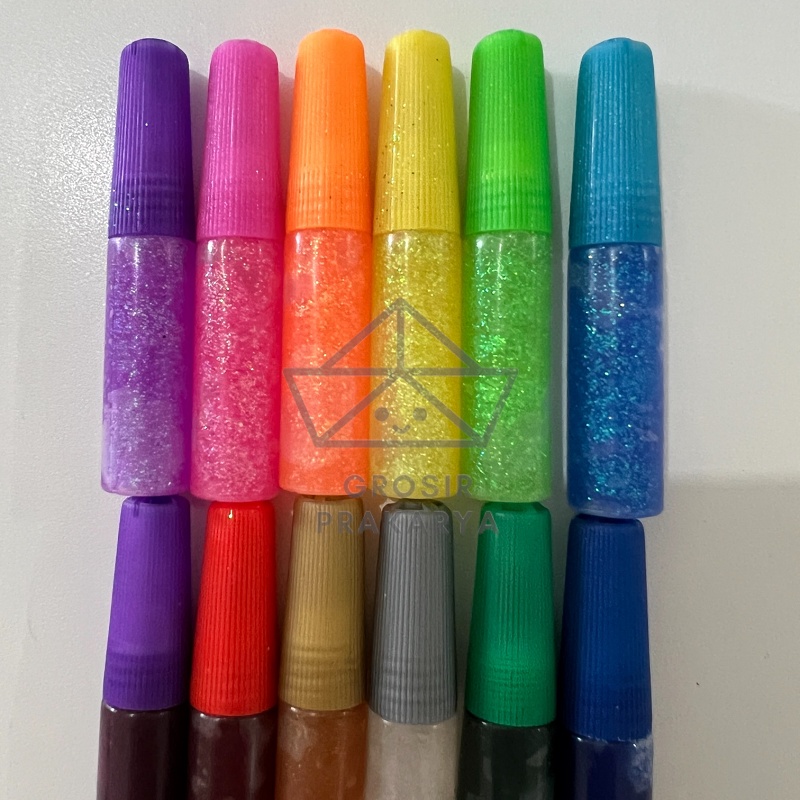 Lem Glitter 12pcs Warna Random Liquid Glue Gliter Deco Seni DIY Perekat Cair Menggambar Hiasan Menulis Mainan Edukasi Warna Menghias Lukis Craft Art Kids Anak Prakarya Kesenian Kerajinan Crafting Menghias Decoration Murah Termurah Grosir Prakarya Malang