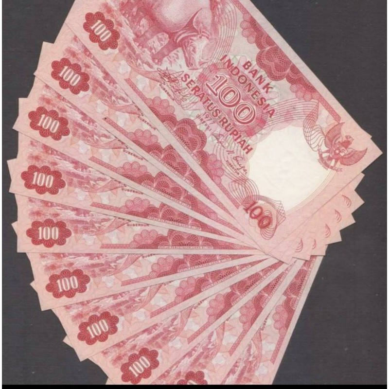 Uang Kertas Kuno 100 Rupiah Badak Tahun 1977 UNC