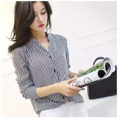 FDM-FN- Kem Ainy kemeja wanita salur bahan katun fit L 1F-2