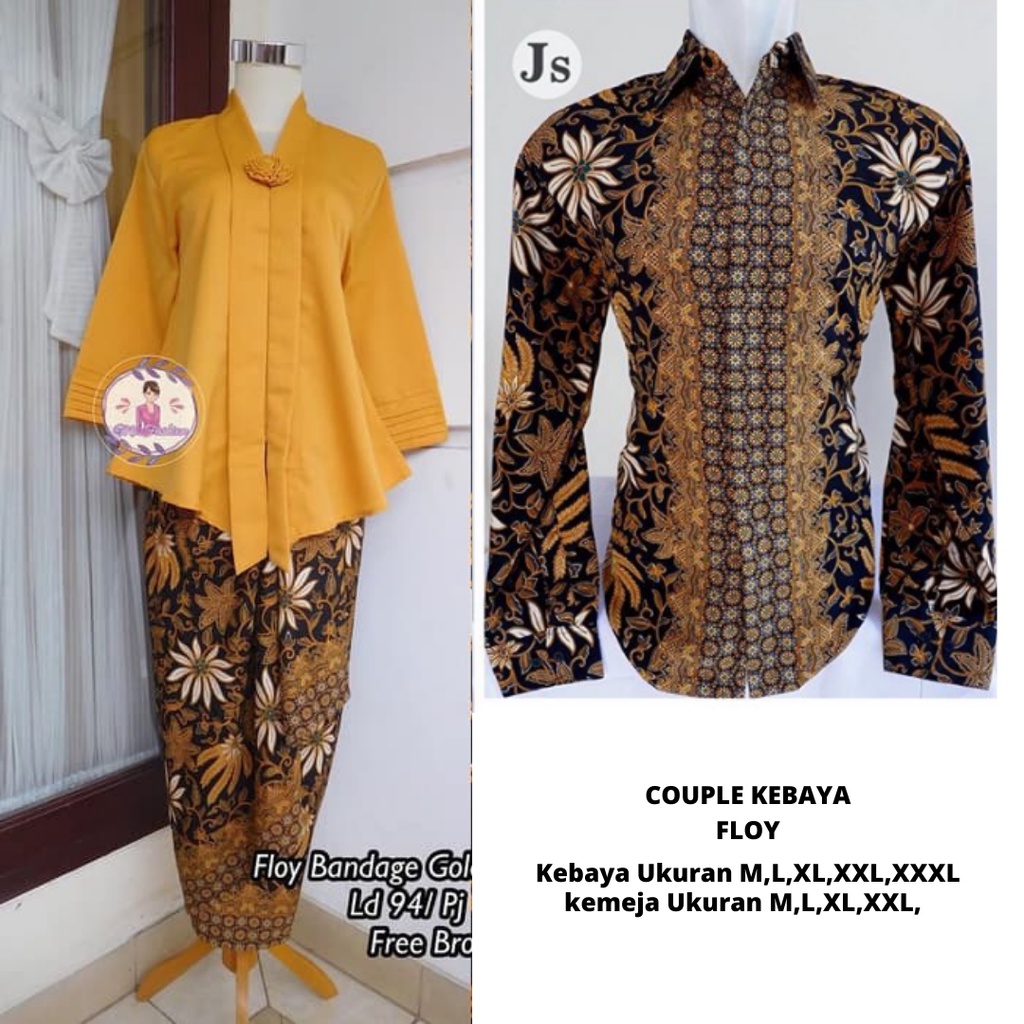 SETELAN KEBAYA COUPLE / BATIK COUPLE MODEL FLOY GOLD DAN KEMEJA