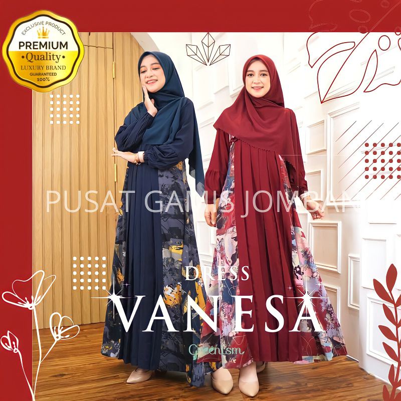 BAJU GAMIS DRESS VANESA DRESS BY GREENISM PAKAIAN WANITA REMAJA MUSLIMAH TERBARU 2021 KEKINIAN MENYU