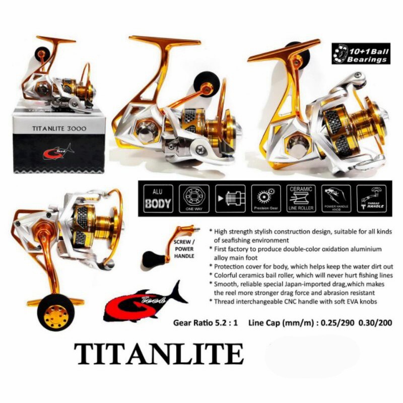 Reel GTECH TITANLITE 2000 3000 10 + 1 Ball Bearings