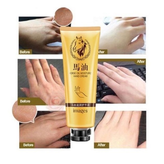 Images Horse Oil Moisturiz Hand Cream - Krim Pelembab Kulit Tangan dan Kaki Kering Kasar dan Tumit Pecah-Pecah