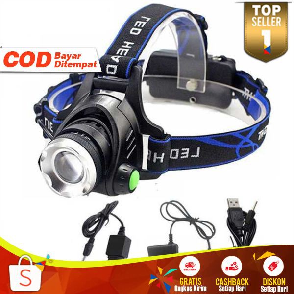 TH 35 Headlamp LED Cree XML L2+Charger Senter Kepala Terang Jarak Jauh Lampu Senter Outdoor