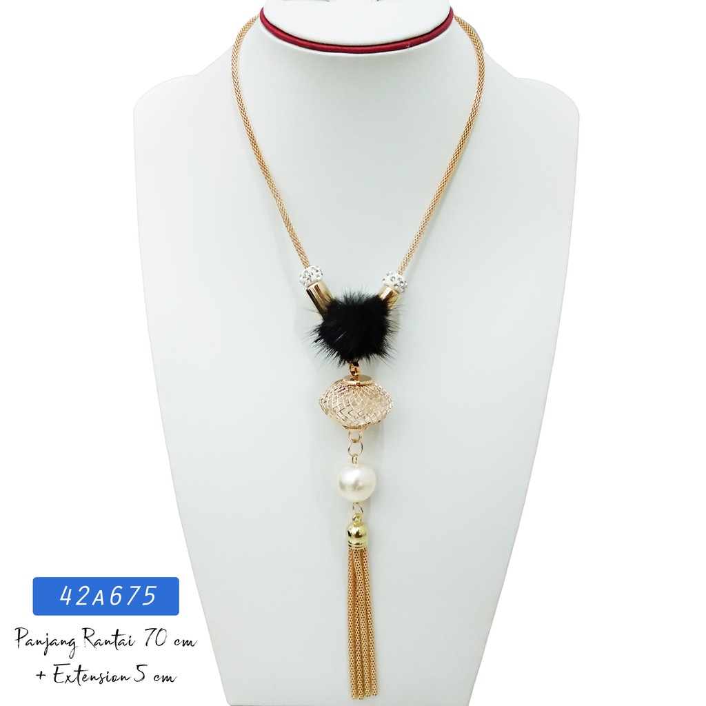 K 42675 Kalung Panjang Fashion Hijab Mutiara Rumbai