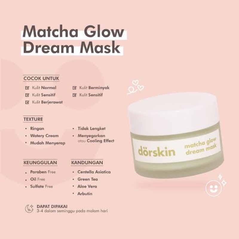 [FREE GIFT] matcha glow dream mask dorskin / dorskin matcha glow / Dorskin Matcha Glow Dream Sleepin