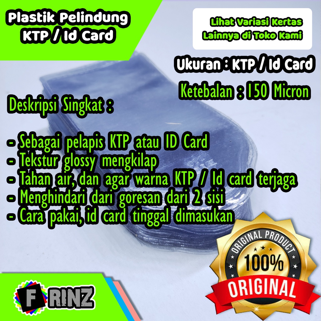 

Plastik Pelindung Kantong KTP Cover Plastik Kartu ID Card Doubleside 150 Micron