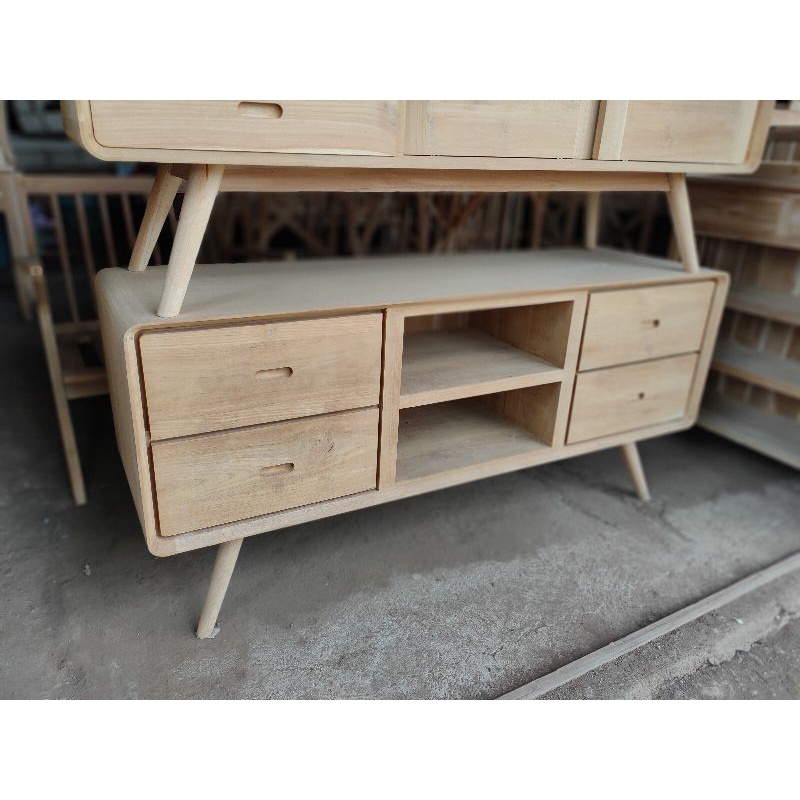 Meja TV Jati Minimalis Unfurnished Mentahan