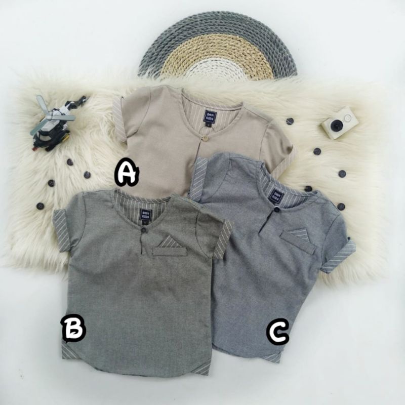 DRN KIDS koko stripped oxford - baju kemeja koko kemko muslim anak cowok polos bagus adem premium