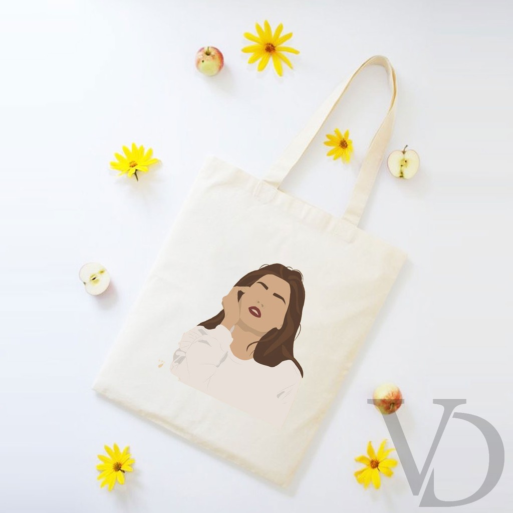 TOTE BAG BAHAN KANVAS MOOD CEWEK/ AESTHETIC TOTE BAG / TAS BELANJA MOTIF KOREA