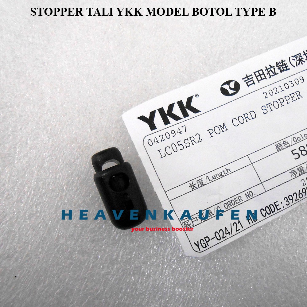 Stopper Tali / Cord Stopper YKK Poly Acetal POM Model Botol Warna Hitam Type B