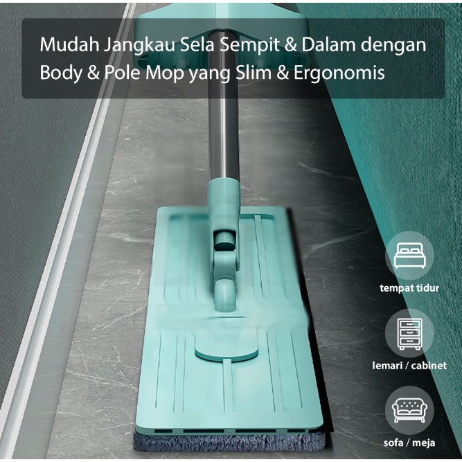 ❤ IJN ❤ Alat Pel Lantai Flat Mop Pel Tarik Praktis Ultra Mop Hand Free