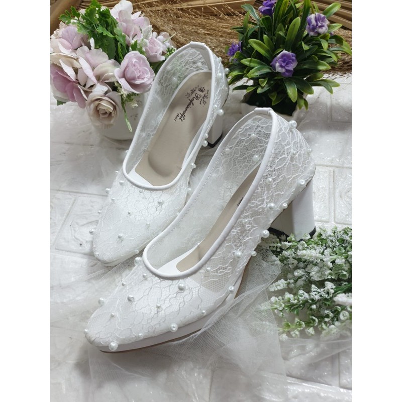 sepatu putih merista payet tabur cantik 7cm tahu