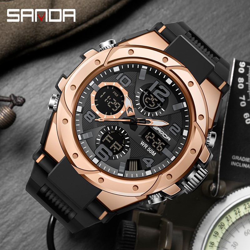SANDA 6008 Jam Tangan Pria Digital Analog Tali Rubber Chronograph Anti Air WATCHKITE WKOS