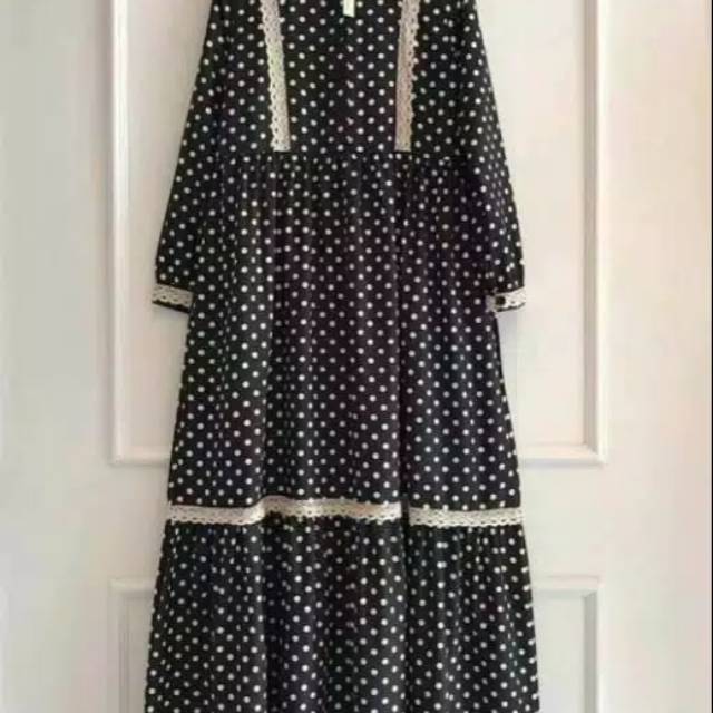 Gamis Polka Hitam/ Polkadot Hitam Renda