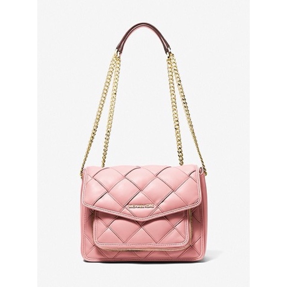 MICHAEL KORS MK Regina Medium Woven Shoulder Bag Powder Blush