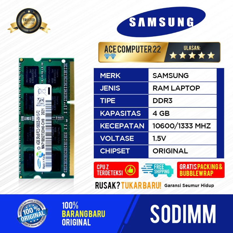 SAMSUNG SODIMM DDR3 4GB NON L PC 10600