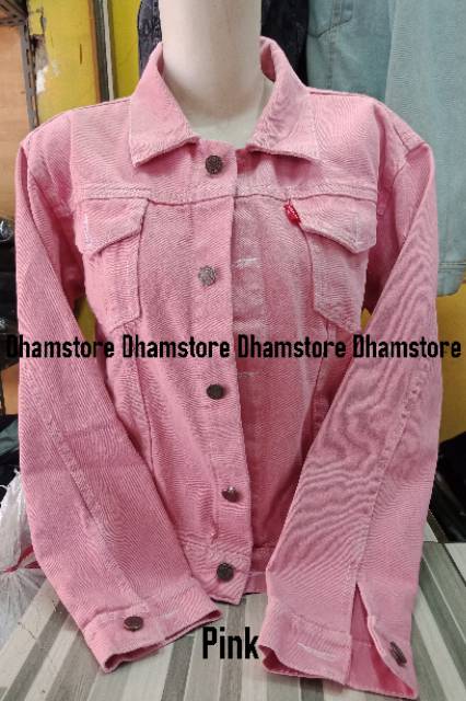 Jaket jeans cewe baby pink model crop