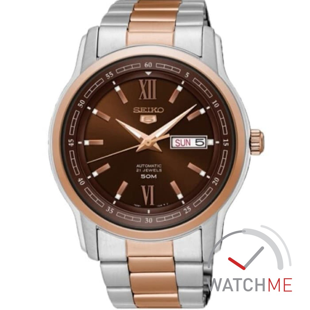 Jam Tangan Seiko 5 SNKP18K1 Automatic Brown Dial Rose Gold 100m Stainless Steel Original Bergaransi