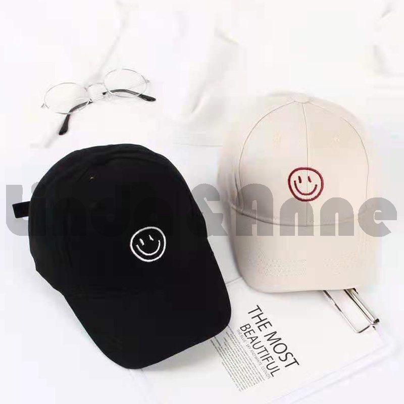 Topi Baseball Wanita Dan Pria Polos Bordir Smile Kekinian Fashion Korean Import