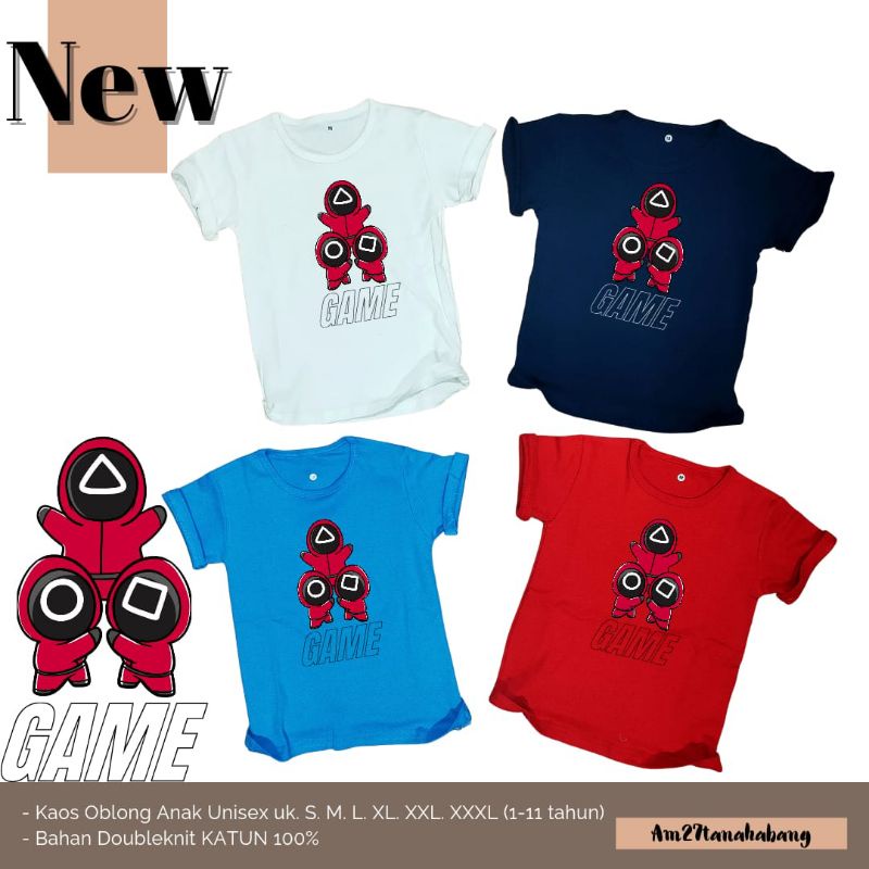 KAOS OBLONG ANAK 1-9 Tahun 100% KATUN Doubleknit 3SquidGAME