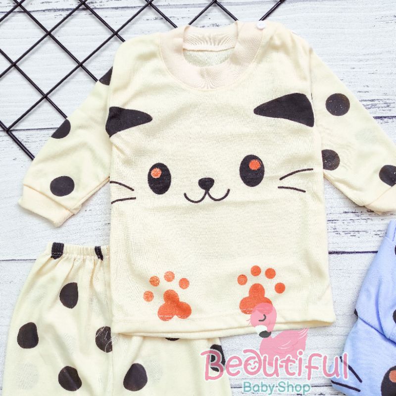 Setelan Bayi Panjang Motif Kucing / Setelan Piyama Bayi / Baju Bayi Panjang / Baju Tidur Bayi / Baby.ou_