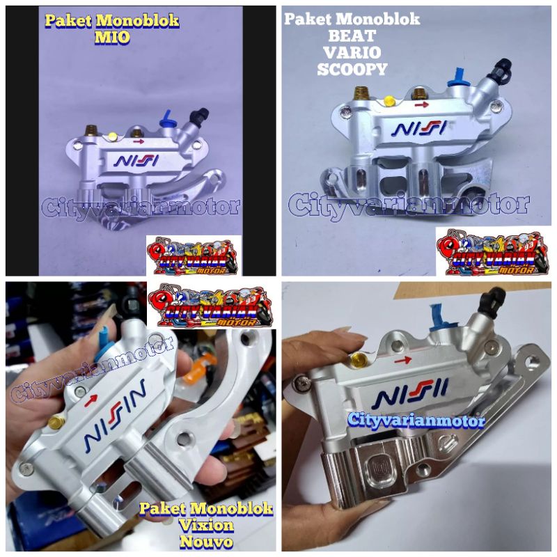 KALIPER MONOBLOK 4 PISTON 4PISTON PLUS BREKET MONOBLOK SHOCK STANDAR HONDA YAMAHA VIXION MIO BEAT SCOOPY VARIO NOUVO VARIO 125 150 VARIO NEW SCOOPY NEW GENIO XEON