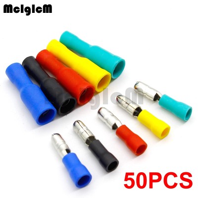 50pcs = 25pcs Male + 25pcs Female  Insulated Connector Crimp Bullet Terminal Untuk 22 ~ 16 Awg Wiring