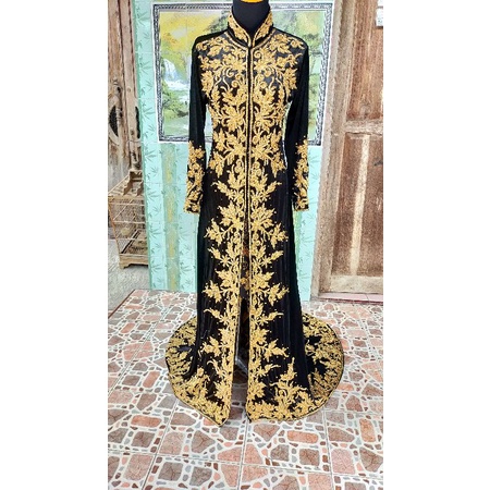 Kebaya bludru pengantin/kebaya modern/kebaya bludru motif daun