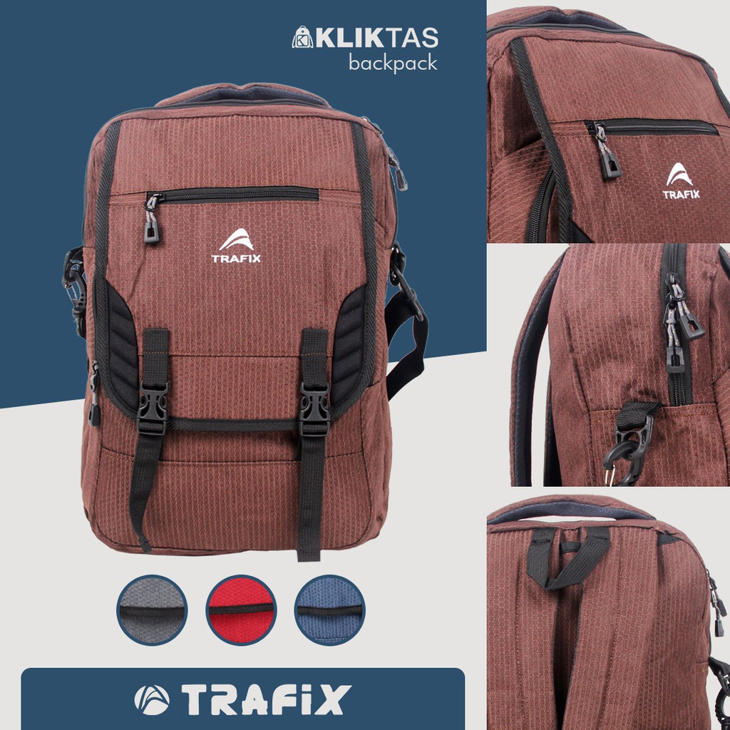 [KLIKTAS] Tas Ransel Laptop Pria TRAFIX 7616 Backpack multifungsi sekolah kerja Selempang Jinjing