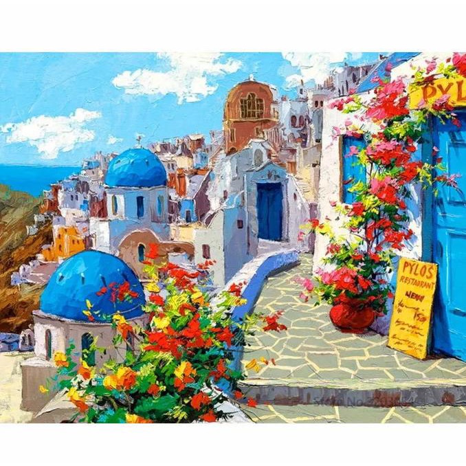 

PROMO DIY Painting Paint By Numbers Canvas Lukis Santorini 40*50