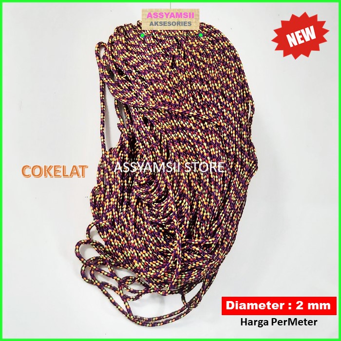 Tali Prusik Kecil Paracord Motif Terbaru Murah Gelang Strap Masker Kalung Tenda Aksesoris Tas Dompet-COKELAT