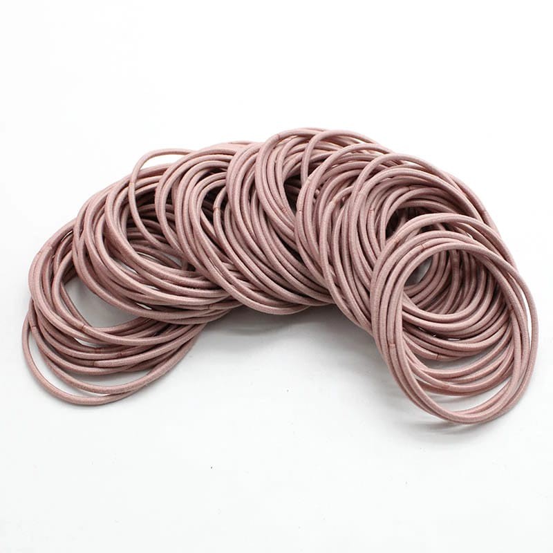 ( Fy ) COD Ikat Karet Rambut  100pcs+pouch Warna Polos Gaya Korea / Ikat Rambut Elastis-PINK MUDA