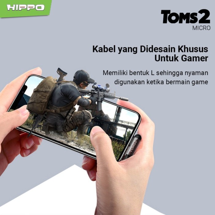 Hippo Kabel Data Gaming Mobile Toms2 USB to Micro Fast Charging 2.4 A Cable Micro USB Data Colokan L 90 Derajat Charge Android