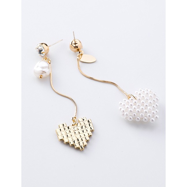 LRC Anting Tusuk Fashion Gold 925 Silver Needle Pearl Love Long Asymmetric Stud Earrings F54851