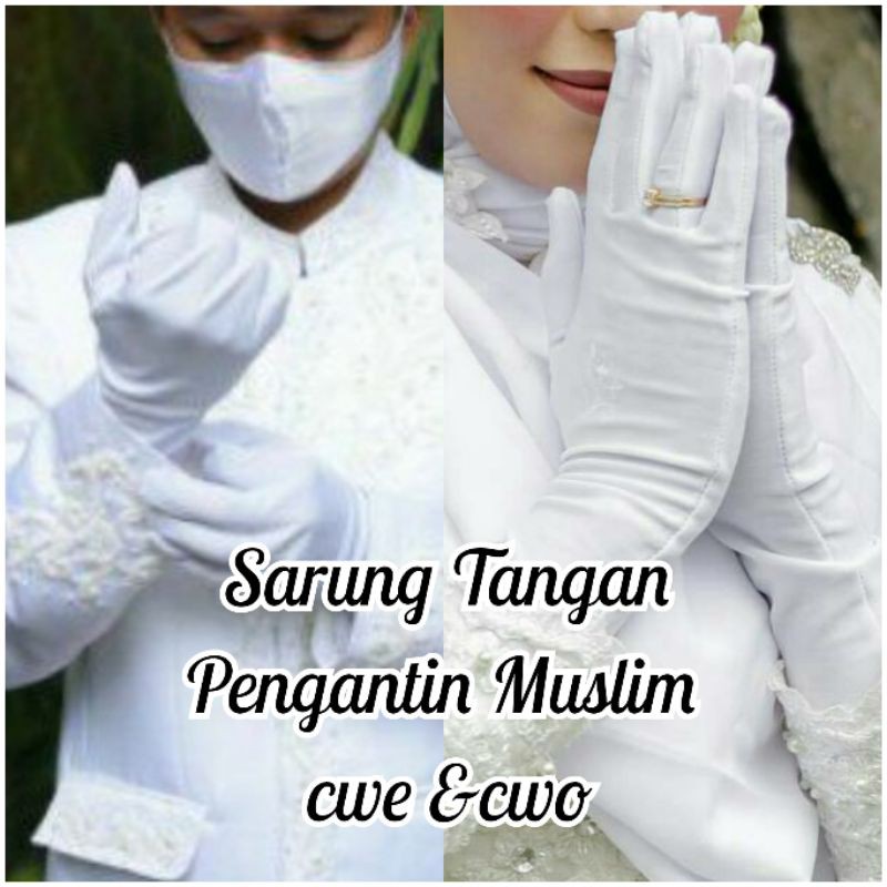 Sarung Tangan Pengantin Muslim Sepasang / Sarung tangan putih bordir / Sarung tangan muslimah