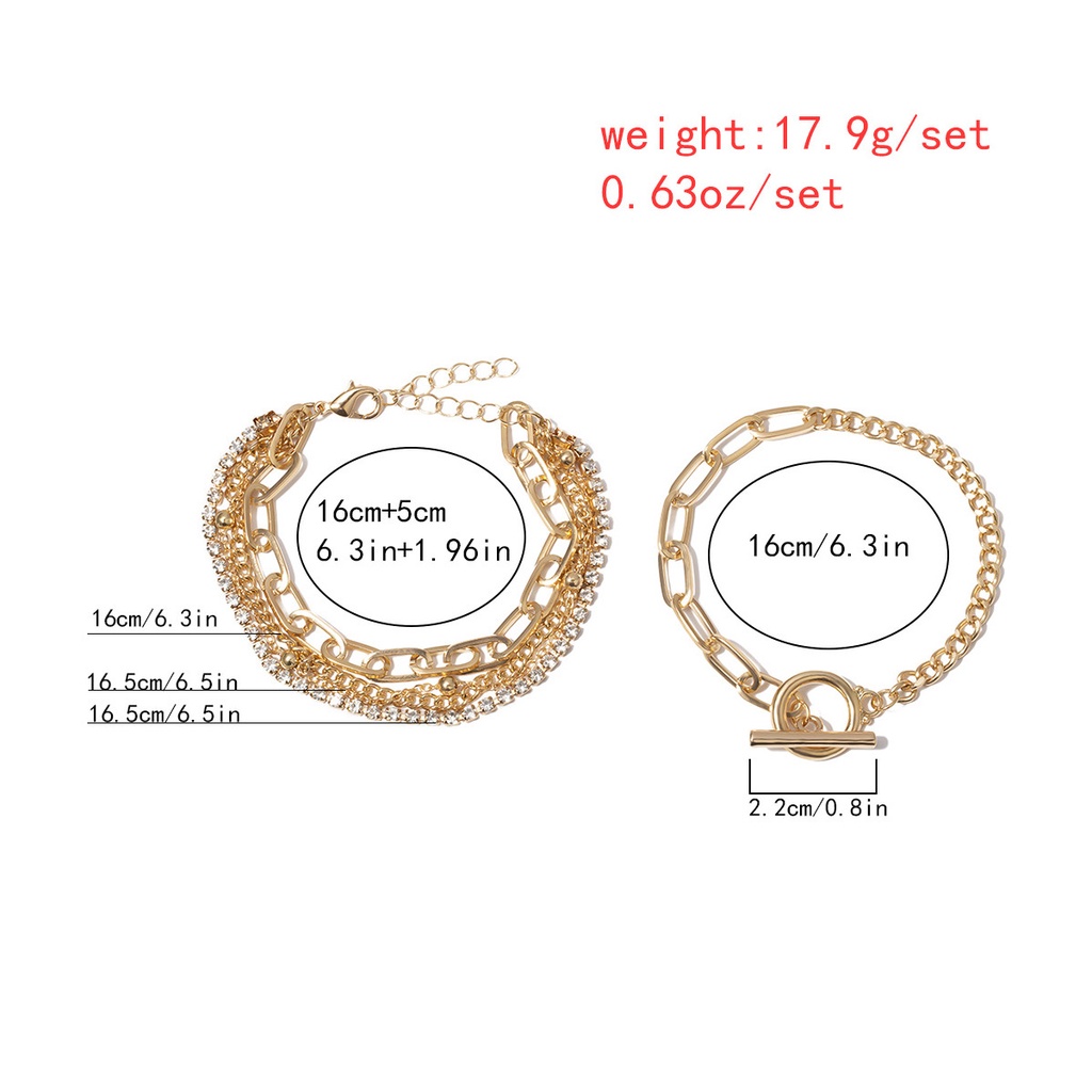 5 Pcs / Set Gelang Rantai Wanita Geometri / Chain Bracelets Set Hip Hop Boho Thick Punk Import